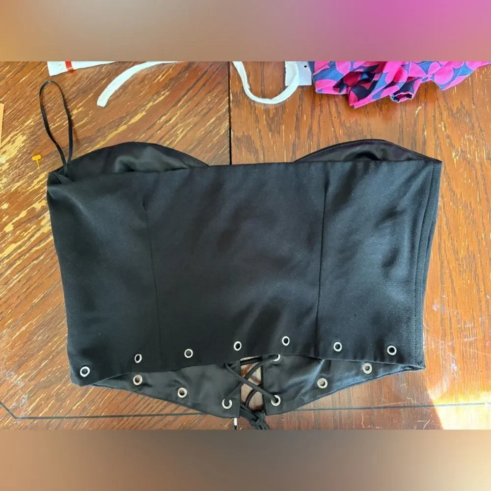 Princess Polly Lace Up Corset Crop Top Size 6 Black Grommet